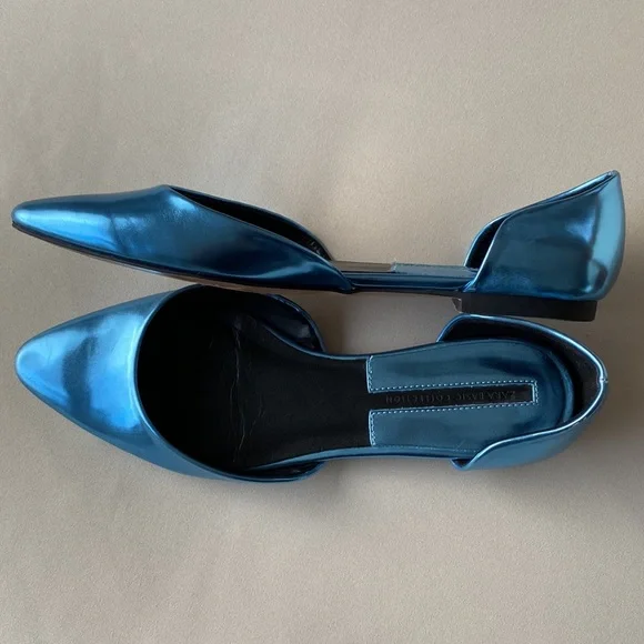 ZARA Shiny D'Orsay Flat Shoes In metallic blue - Picture 3 of 6